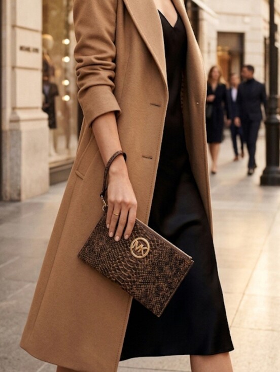 Michael Kors Handbags - Michael Kors Brown Mocha Snake-Embossed Leather Wristlet